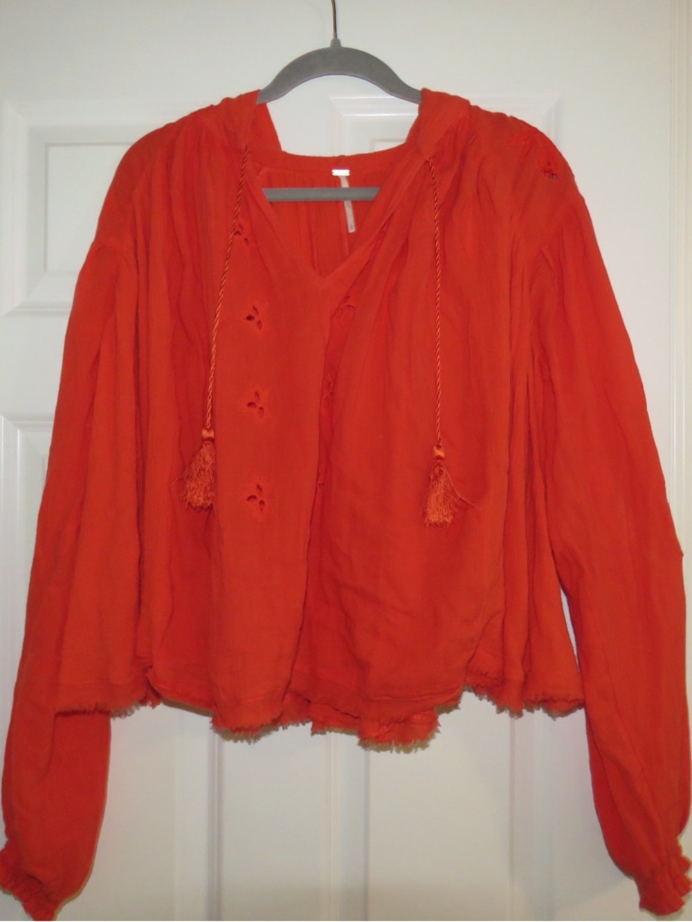 Women's Free People Orange Peasant Blouse with Tassel Ties